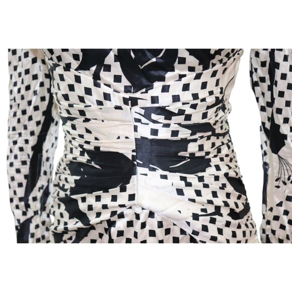 LESLIE RUBIN 50s Style Statement Black & White Floral Silk Midi Dress 4 - Picture 6 of 14